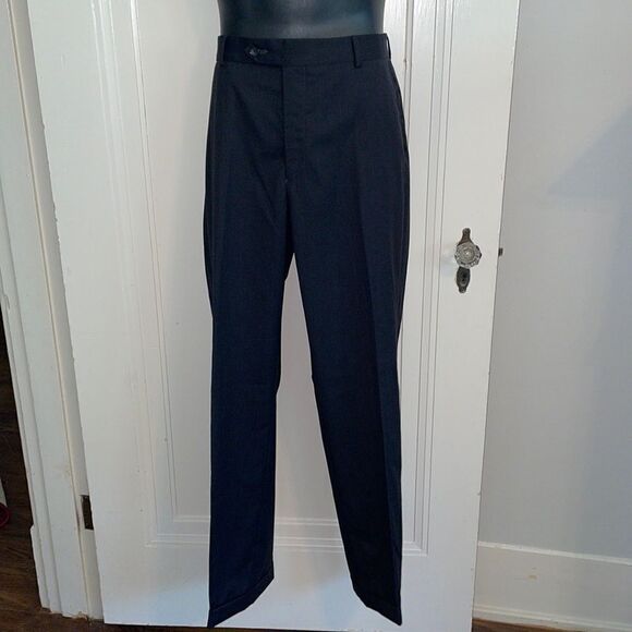 Profilo black wool flat front cuff hem pants - Picture 1 of 6